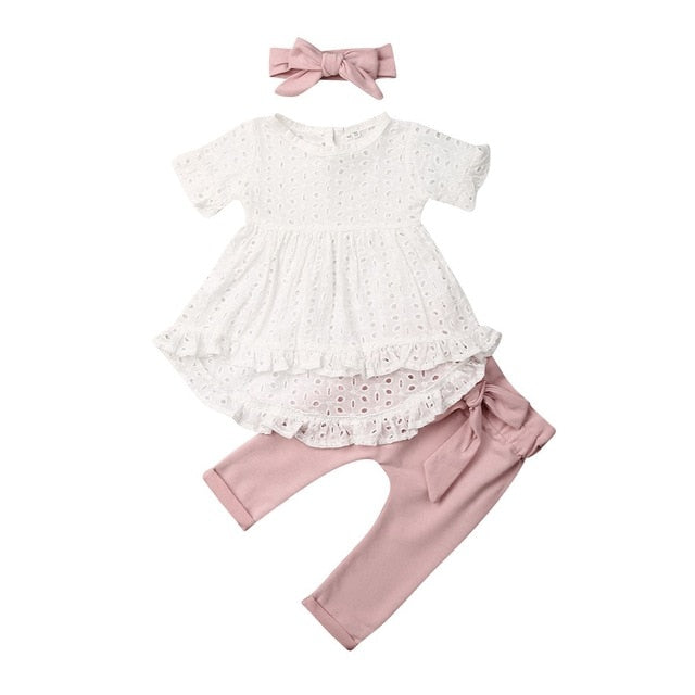 Baby Girl Clothes Lace Top T-Shirt Pants Short Sleeve