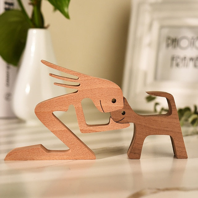 Family Puppy Wood Dog Craft Figurine Desktop Table