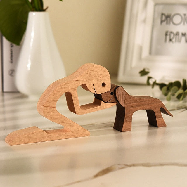 Family Puppy Wood Dog Craft Figurine Desktop Table