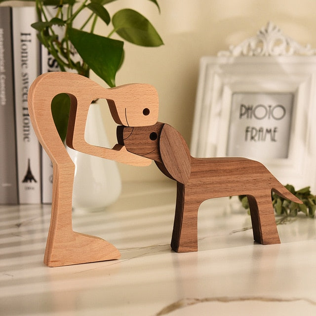 Family Puppy Wood Dog Craft Figurine Desktop Table