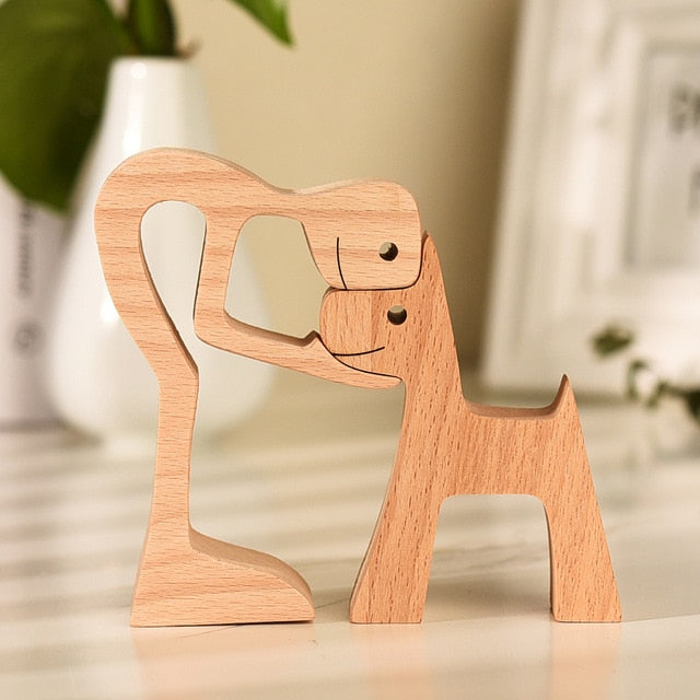 Family Puppy Wood Dog Craft Figurine Desktop Table