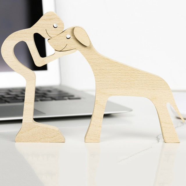 Family Puppy Wood Dog Craft Figurine Desktop Table