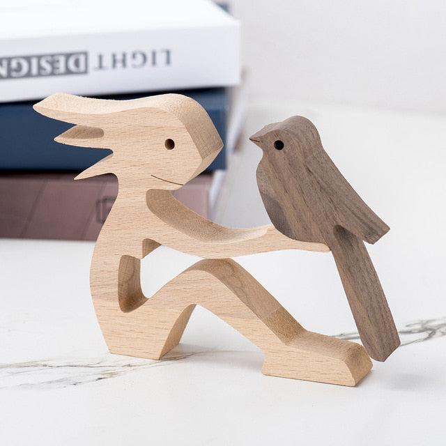 Family Puppy Wood Dog Craft Figurine Desktop Table
