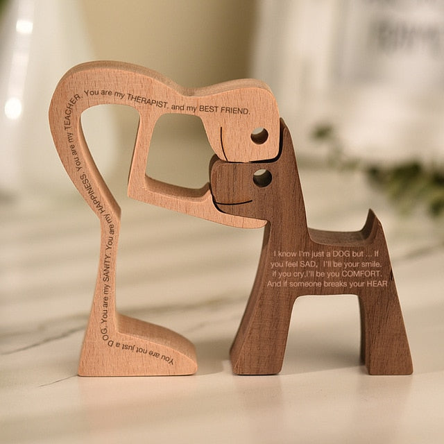 Family Puppy Wood Dog Craft Figurine Desktop Table