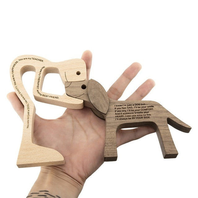Family Puppy Wood Dog Craft Figurine Desktop Table