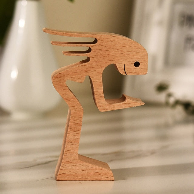 Family Puppy Wood Dog Craft Figurine Desktop Table