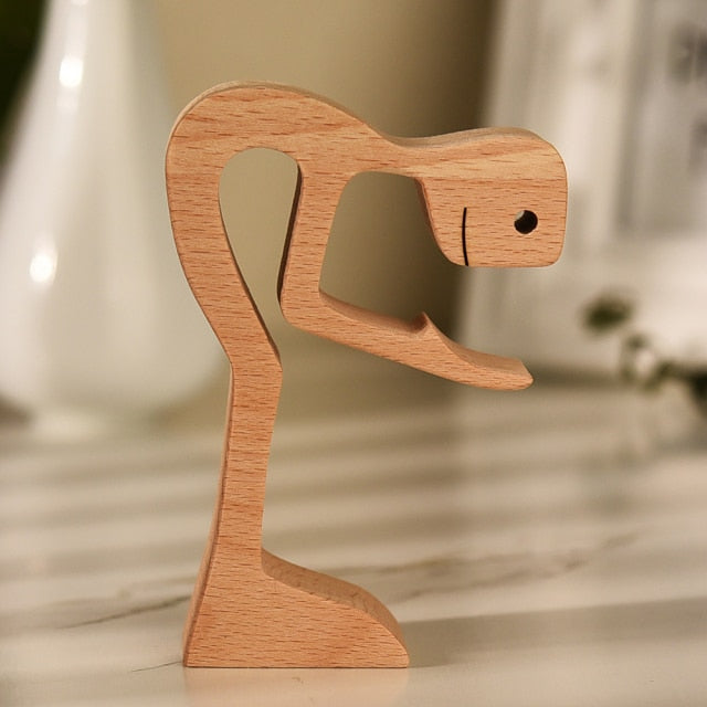 Family Puppy Wood Dog Craft Figurine Desktop Table
