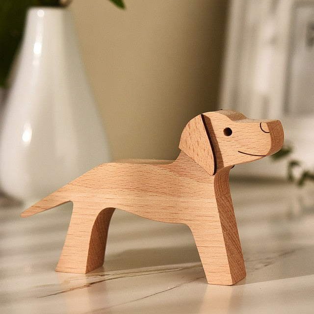 Family Puppy Wood Dog Craft Figurine Desktop Table