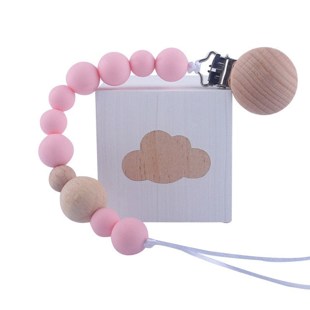 Wood Beaded Pacifier Clip