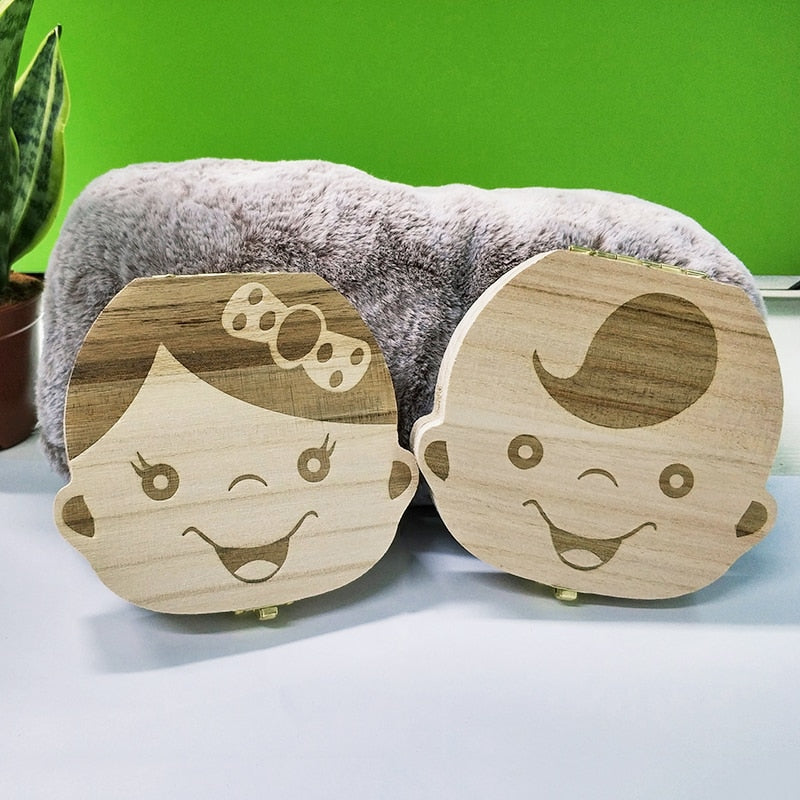 Wooden Baby Kids Tooth Storage Box