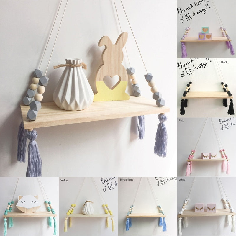 Nordic style colorful beads tassel wooden Wall