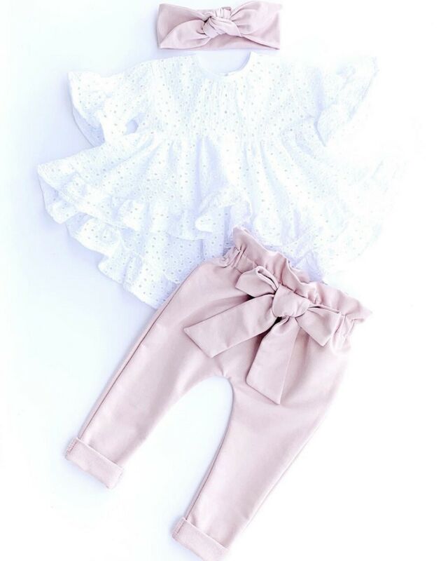 Baby Girl Clothes Lace Top T-Shirt Pants Short Sleeve