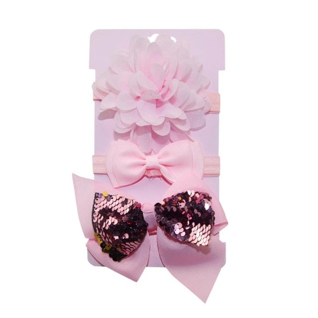 Sequin Felt Bow Lotus Flower Elastic Headbands