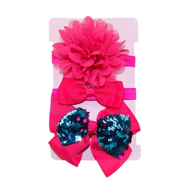 Sequin Felt Bow Lotus Flower Elastic Headbands