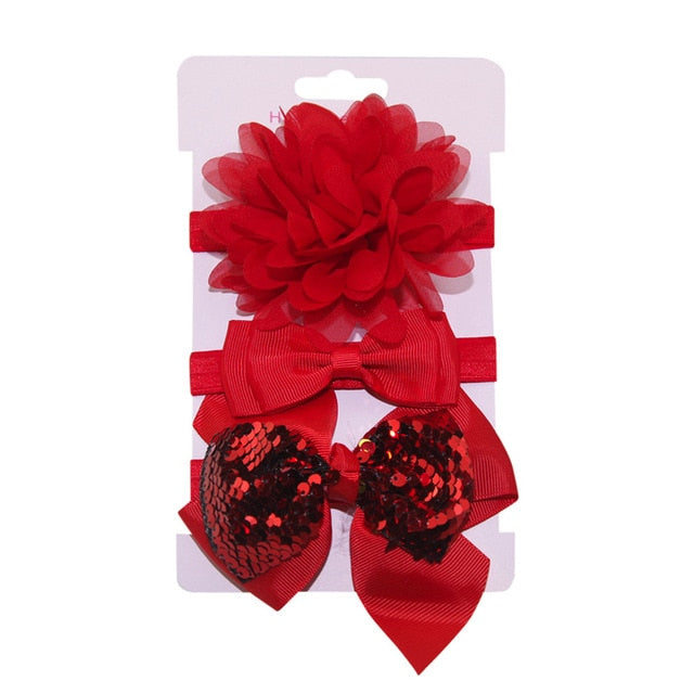 Sequin Felt Bow Lotus Flower Elastic Headbands