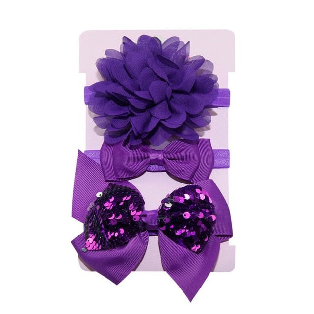 Sequin Felt Bow Lotus Flower Elastic Headbands