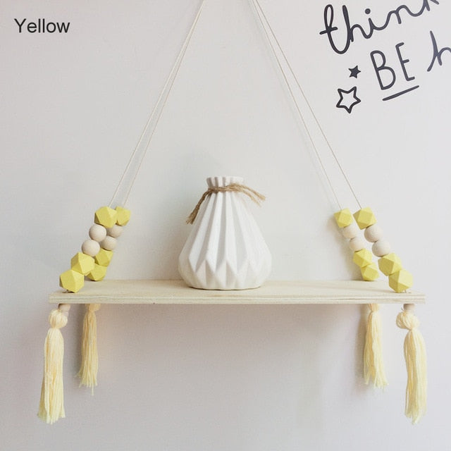 Nordic style colorful beads tassel wooden Wall