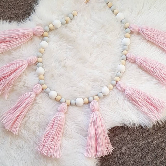 Nordic style colorful beads tassel wooden Wall