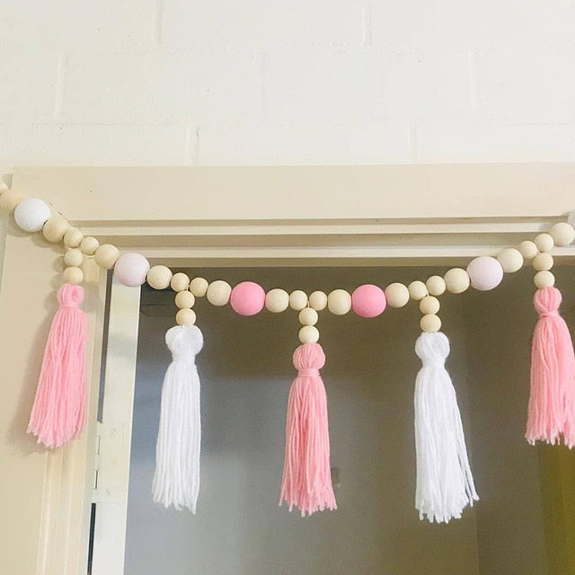 Nordic style colorful beads tassel wooden Wall
