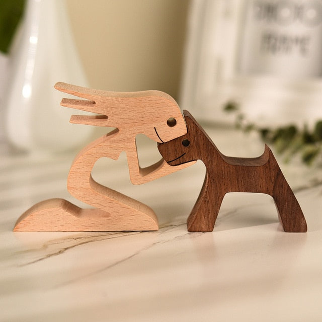 Family Puppy Wood Dog Craft Figurine Desktop Table