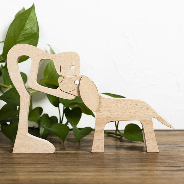 Family Puppy Wood Dog Craft Figurine Desktop Table