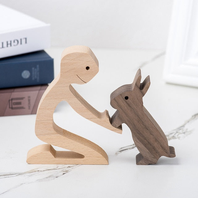 Family Puppy Wood Dog Craft Figurine Desktop Table