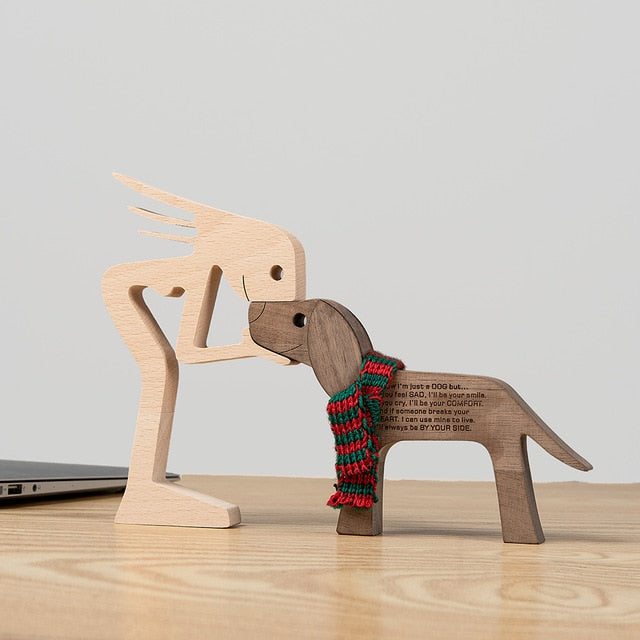 Family Puppy Wood Dog Craft Figurine Desktop Table