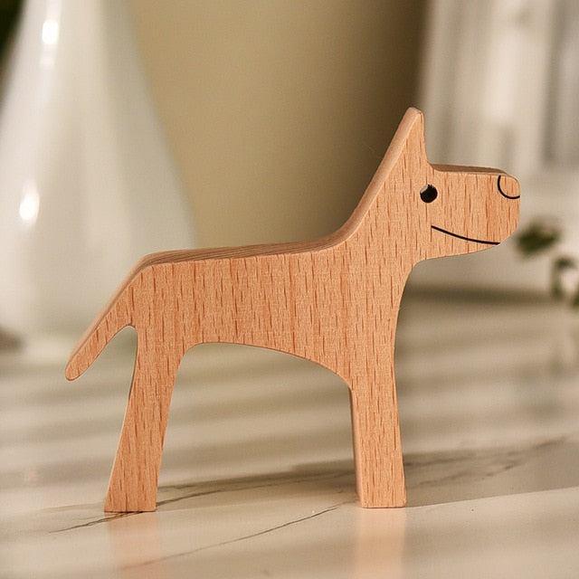 Family Puppy Wood Dog Craft Figurine Desktop Table