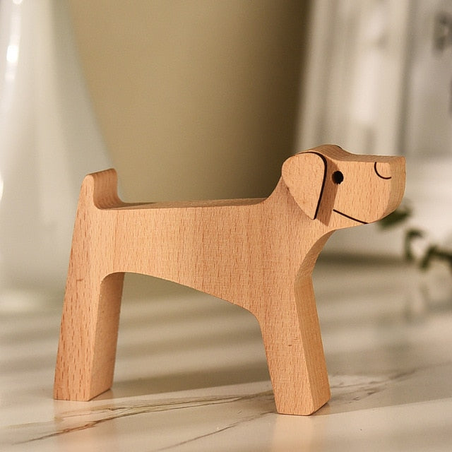Family Puppy Wood Dog Craft Figurine Desktop Table
