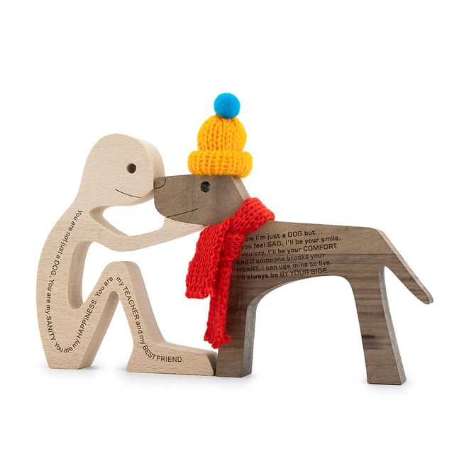 Family Puppy Wood Dog Craft Figurine Desktop Table