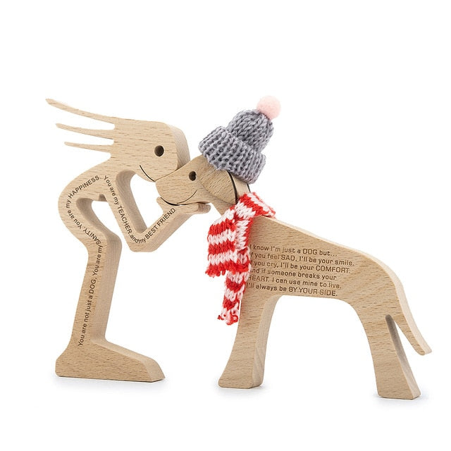 Family Puppy Wood Dog Craft Figurine Desktop Table